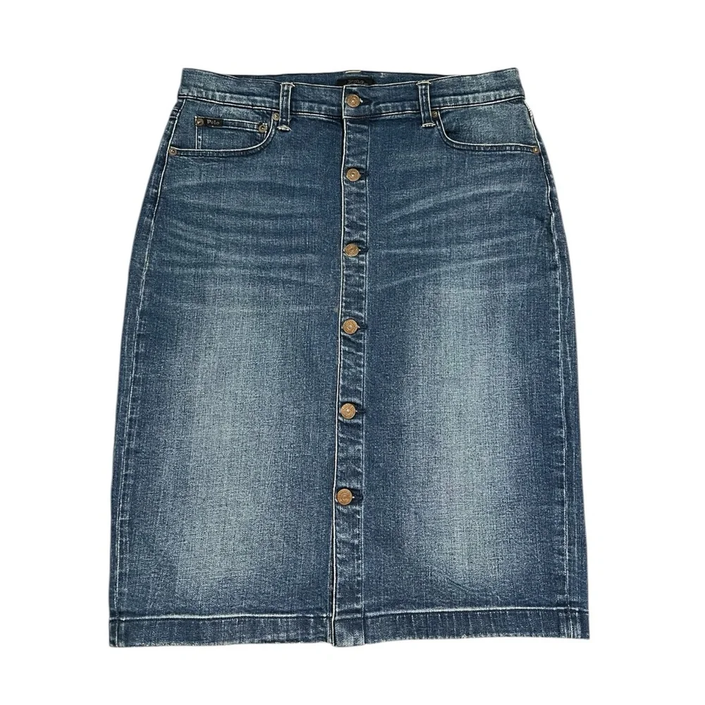 Polo Ralph Lauren Button Down Jean Midi Skirt Size 12